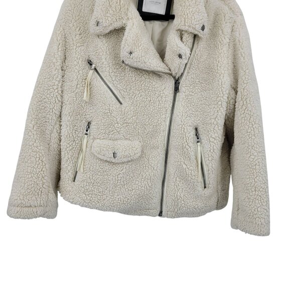 Lucky Brand Ivory Vegan Faux Shearling Sherpa Moto Jacket Womens Sz L Teddy Bear - Picture 5 of 12